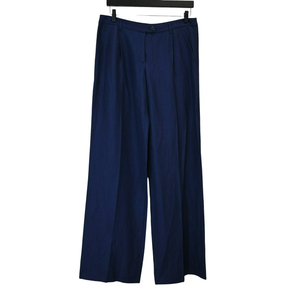 Moschino Cheap and Chic Wide Leg Pants Size 10 Blue Career Wool Linen Pleated - Picture 1 of 8